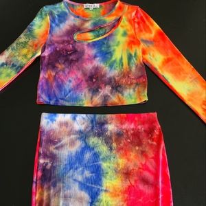 Colorful matching two piece skirt set.